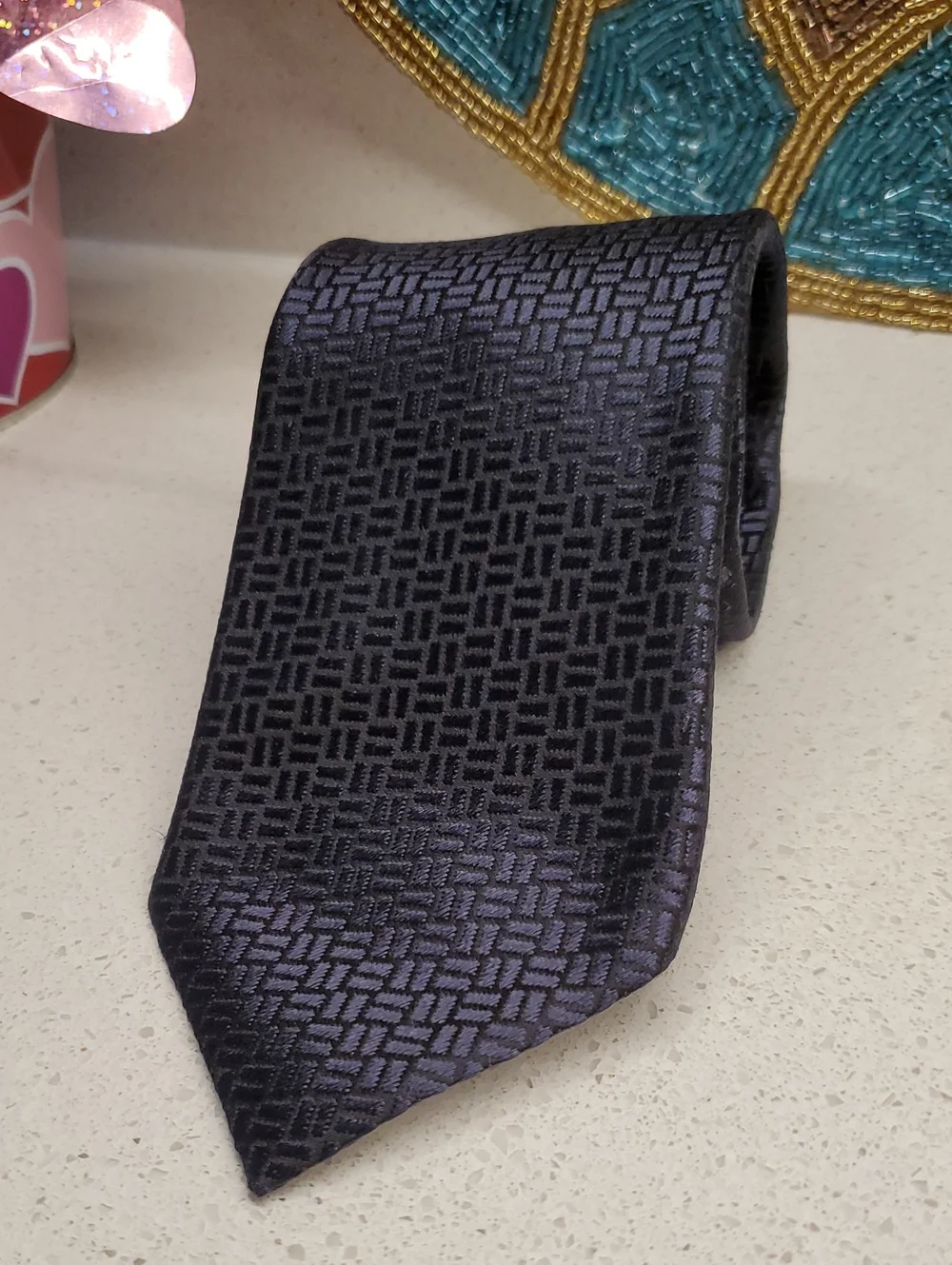 ZEGNA 100% Silk Men's Black Geometric Woven Tie